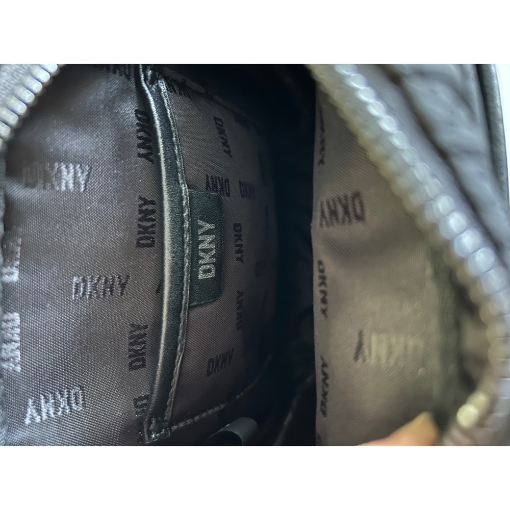 DKNY Black Quilted Nylon Crossbody Bag Logo Strap Smocked Camera Mens Womens - Picture 2 of 14